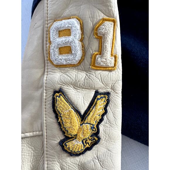 Ripon Award Letterman Jacket Sz S/M Blue Wool Leather Vintage 80s Varsity Lined - Picture 7 of 16